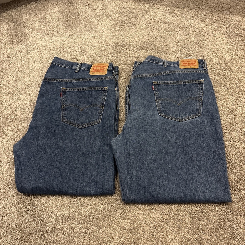 Levis 505 Jeans Mens 52x30 Blue Medium Wash Denim Straight Leg Pockets Stretch